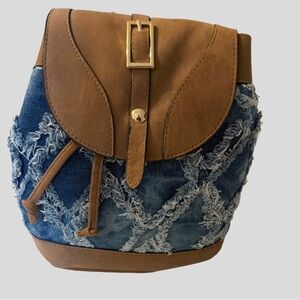 Brown and Blue Denim Women's Backpack